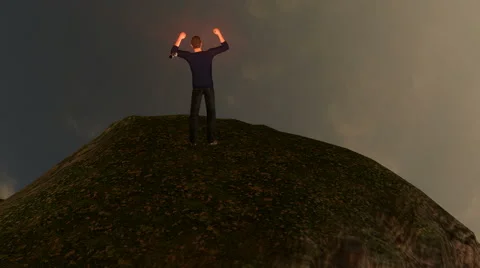 Man Cheering on Mountain Summit:  Looping Video stock 56057977