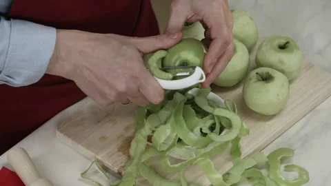 Man Chef Peeling Apples with Knife Kitchen Ware Stock Footage 164019493