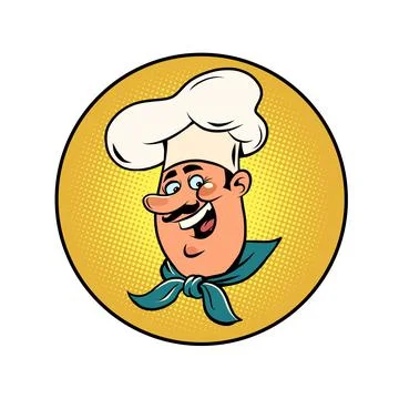 Man chef in a white cap. Smiling face. Professional in uniform Stock Illustration