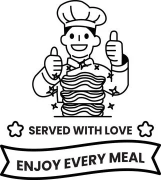 A man in a chef's hat is giving thumbs up to a stack of food 库存插图
