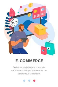 Man chooses goods, makes order in online store, application for internet Stock Illustration
