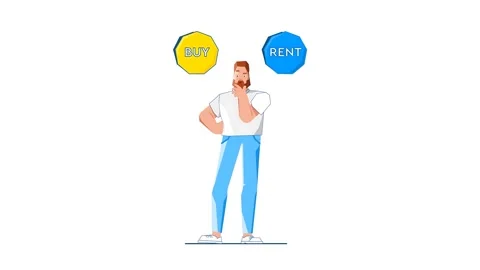 Man Choosing Between Buying or Renting a Home 2D Animation Vidéo 277274413