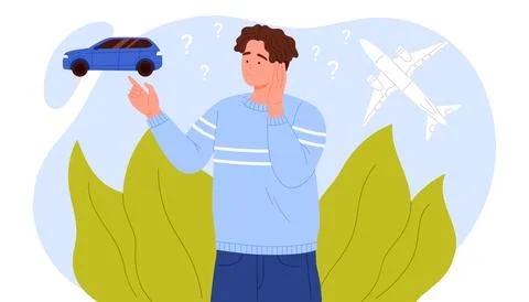 Man Choosing Between Car And Airplane Travel Stock Illustration