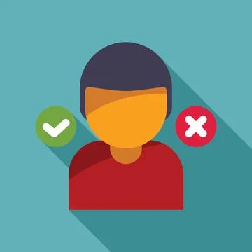 Man choosing between right and wrong options with checkmark and cross mark icons Stock Illustration