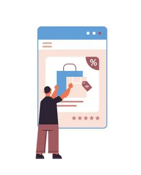 Man choosing purchases in web browser window online shopping cyber monday sale Ilustración de archivo