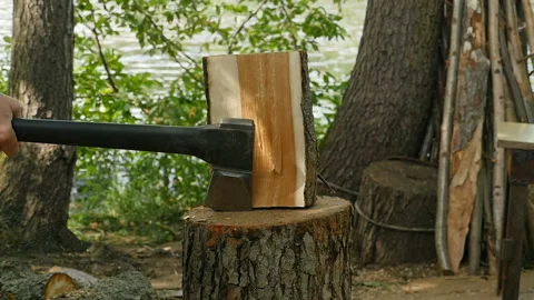 Man chopping firewood Stock Footage 100844854