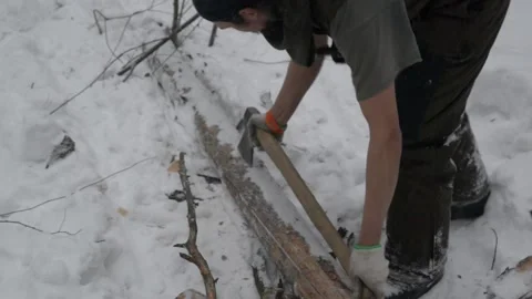 Man chopping tree to create shelter 库存影片 135973035