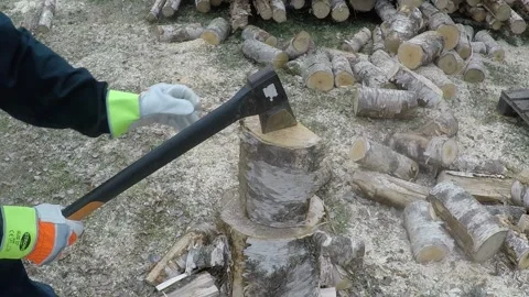 Man chopping wood 120 frames per second Stock Footage 145367518