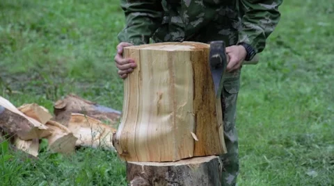 A man chopping wood with axe Video stock 64840198