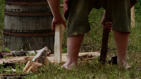 Man chopping wood with an axe Stock Footage 70548616