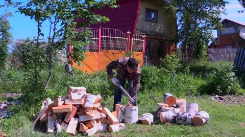 Man chopping wood Stock Footage 54322007
