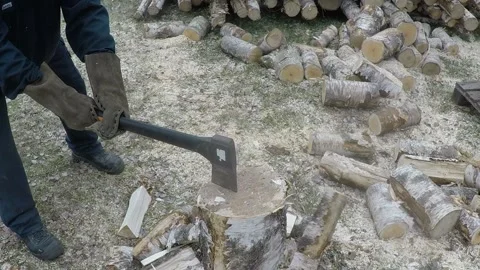 Man chopping wood Stock Footage 145366802