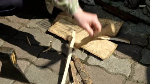 Man chops firewood Stock Footage 62748344