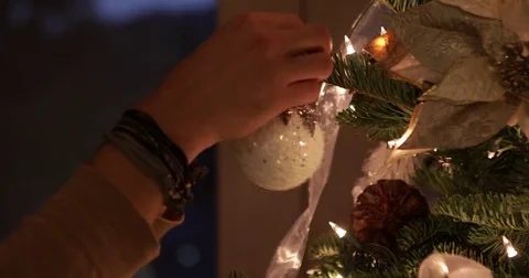 Man Christmas Tree Decorating Stock Footage 83100756