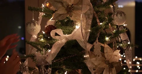 Man Christmas Tree Decorating Stock Footage 83100821