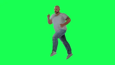 A man with a chubby athletic body in a green screen with a dark white short-slee Video stock 248000853