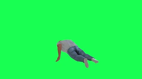 A man with a chubby athletic body in a green screen with a dark white short-slee Video stock 248000997