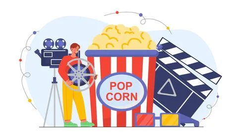 Man with cinema elements vector concept Stock Illustration