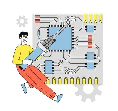 Man with circuit board vector linear イラスト素材