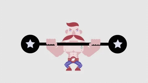 Man with circus moustache does weightlifting with alpha channel Video stock 147988989