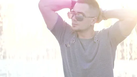 Man in city at sunset Video stock 89159673