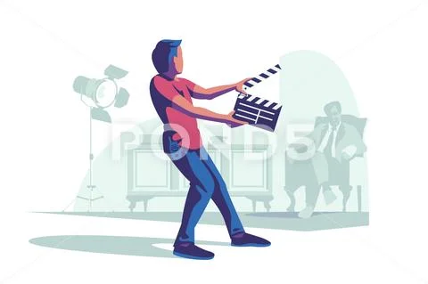 Man with clapperboard Stock Illustration