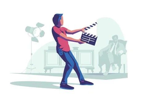 Man with clapperboard Stock Illustration