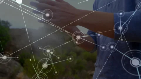Man clapping hands causing digital nodes... | Stock Video | Pond5