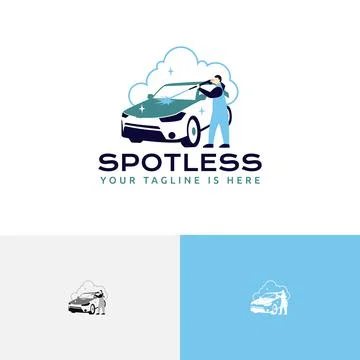 Man Clean Car Wash Carwash Spotless Auto Service Logo Stock Illustration