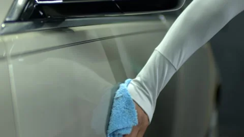 Man Cleaning Car Close Up Slow Motion Video stock 280133995