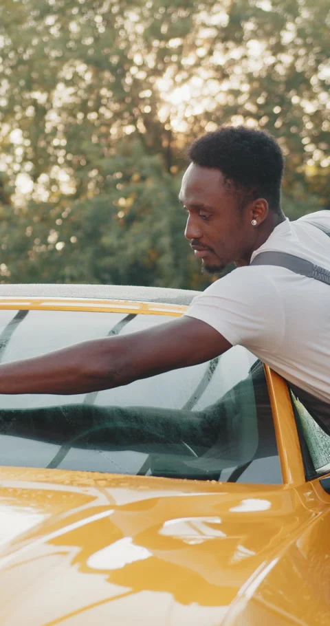 Man Cleaning Car Windshield Stock Footage 319349192