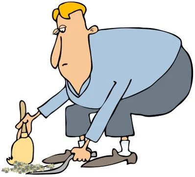 Man cleaning with a dustpan &amp; broom Stock Illustration