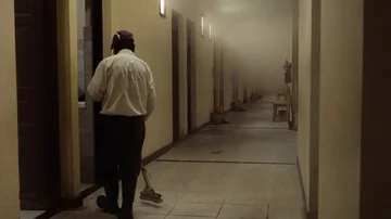 Man cleaning hallway Stock Footage 86139075