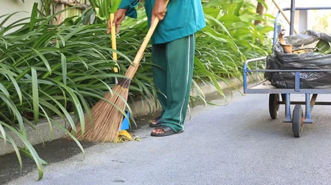Man cleaning the street Stock Footage 63373804