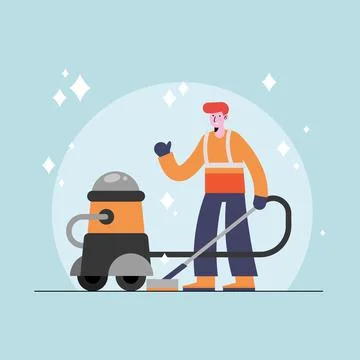 Man cleaning using vacuum Stockillustratie