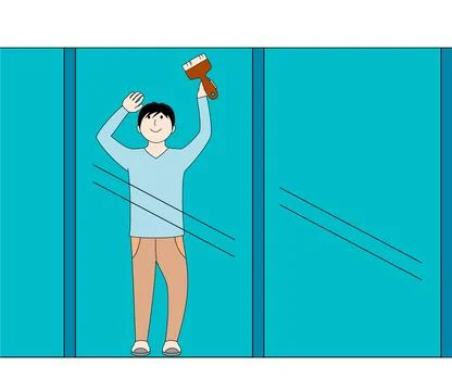 A man is cleaning a window with a squeegee Stock Illustration