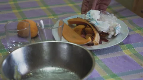 Man clears the table Video stock 278828237