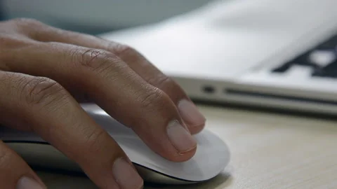 Man click mouse with computer laptop on desk. Stock Footage 144240262