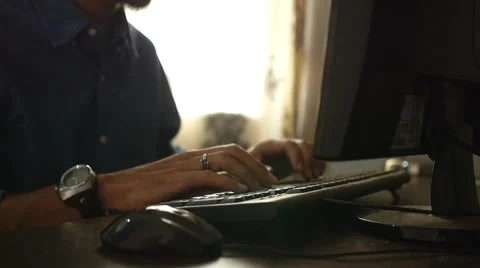 Man click operate computer mouse and typing on computer keyboard Stock Footage 63058627