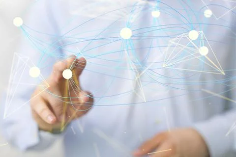 Man clicking on interconnected virtual lines Stock Photos
