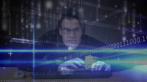 Man clicking mouse and typing keys in tech scene summoning intensifying code Stock Footage 312348911