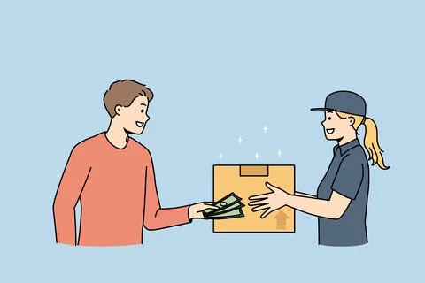 Man client pay cash for package delivery Illustrazione stock