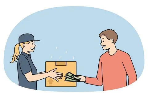 Man client pay cash for package delivery Man client pay cash for package d... Stock Photos