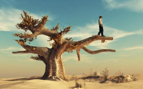 Man climbed a big tree Stock Illustration