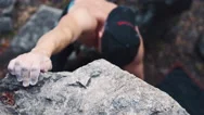 Man Climbing On Cliffed Rock Belay Stock Footage