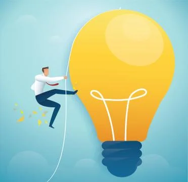 Man climbing on light bulb. creative thinking concept Stock Illustration