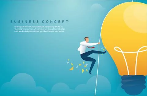 Man climbing on light bulb. creative thinking concept Stock Illustration