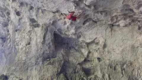 Man Climbing Up Mountain. 4K Stock Footage 266804525