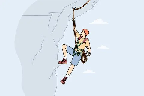 Man climbing mountain with special equipment Stock Illustration