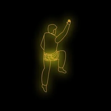 Man climbing up reaching out helping hand neon light style Stock Illustration